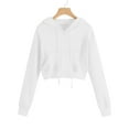 thumbnail image 3 of Fgnfyis Casual Short Hooded Sweatshirt with Pockets Lightweight Long Sleeve Pullover for Layering White S, 3 of 5