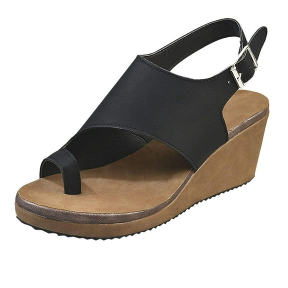 JINMGG Wedges for Women Plus Clearance Woman Summer Sandals Open Toe Casual Platform Wedge Shoes Casual Canvas Shoes Black 40