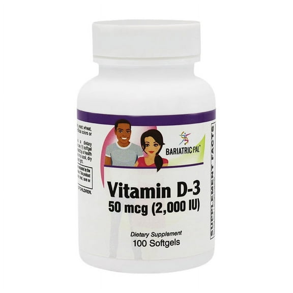 Vitamin D-3 50mcg (2,000 IU) - Easy Swallow Vegetarian Softgels by BariatricPal Size: 100 Count