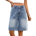 thumbnail image 2 of Noric Women's High Waisted Denim Bermuda Shorts Loose Fit Straight Leg Jean Shorts with Pockets Classic Solid Color, 2 of 7
