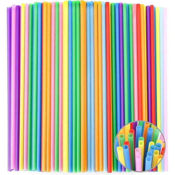 500 Pcs Disposable Drinking Straws, Black Plastic Straws, Plastic Drinking Straw, Disposable Straws, BPA-Free Extra Long Straw for Party Drinking (0.23''Diameter and 10.2"Long) (Multicolor)