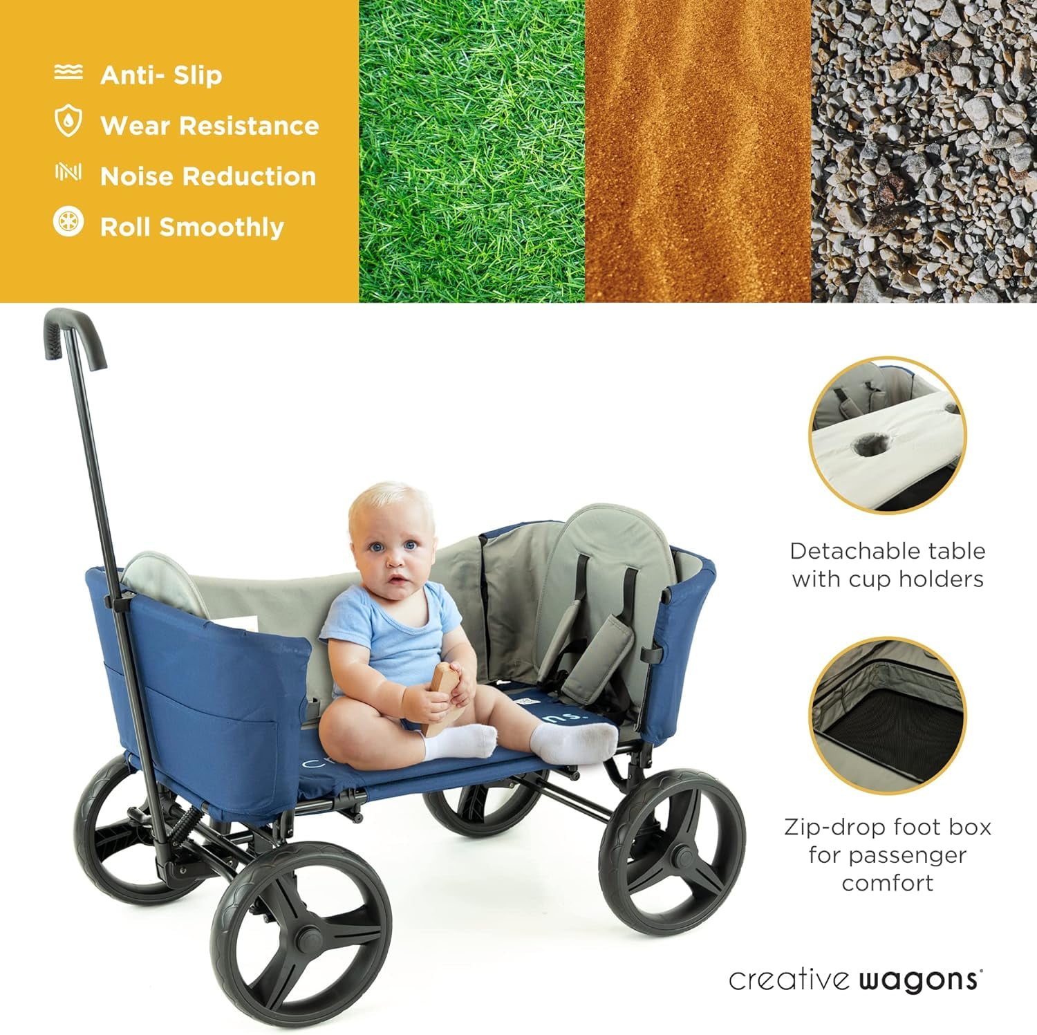 Creative Outdoor Stroller Wagon with Canopy for Kids Push Pull Folding Wagon, Blue