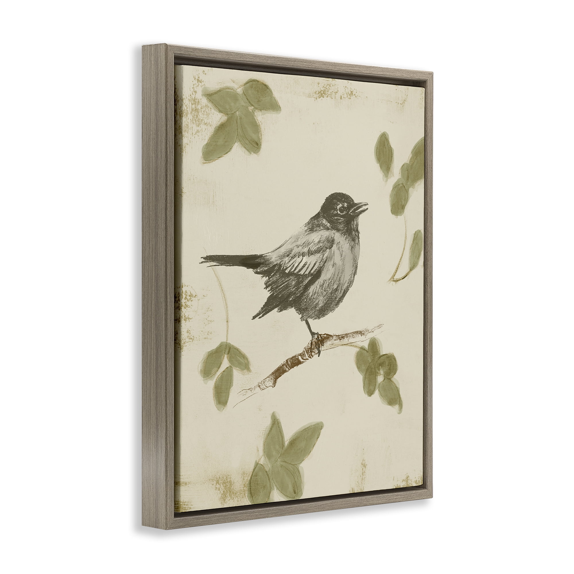 Stupell Industries Bird Scene over Neutral Brown Framed Floater Canvas Wall Art, design by Lanie Loreth