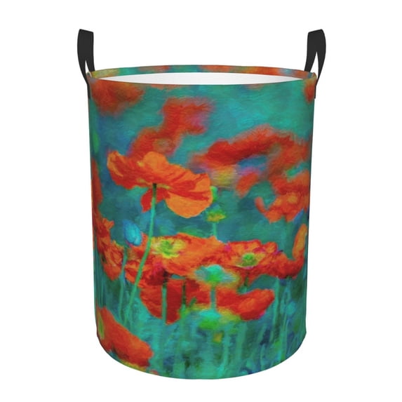 XMXT Collapsible Laundry Basket, Spring Poppies Flower Waterproof Laundry Hamper, 62L Multicolor