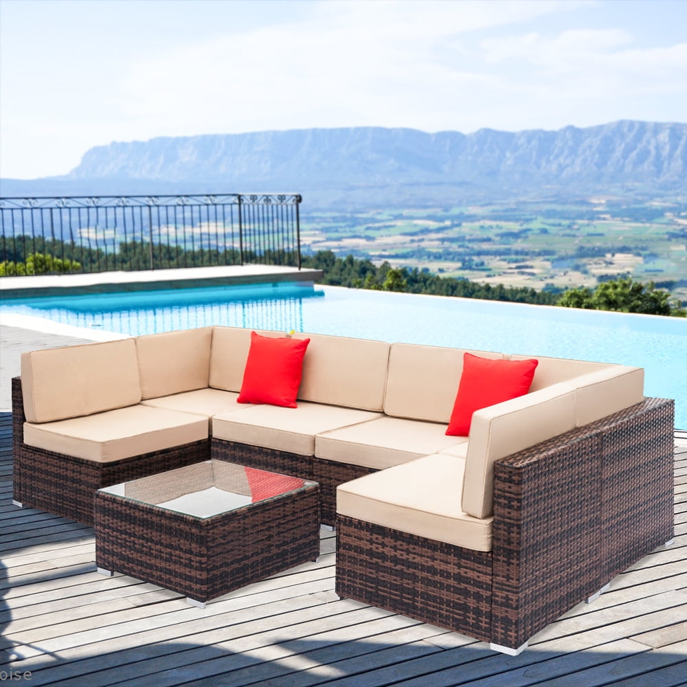 7PCS Patio Furniture Sets, Outdoor Conversation Sets w/ 6 ...