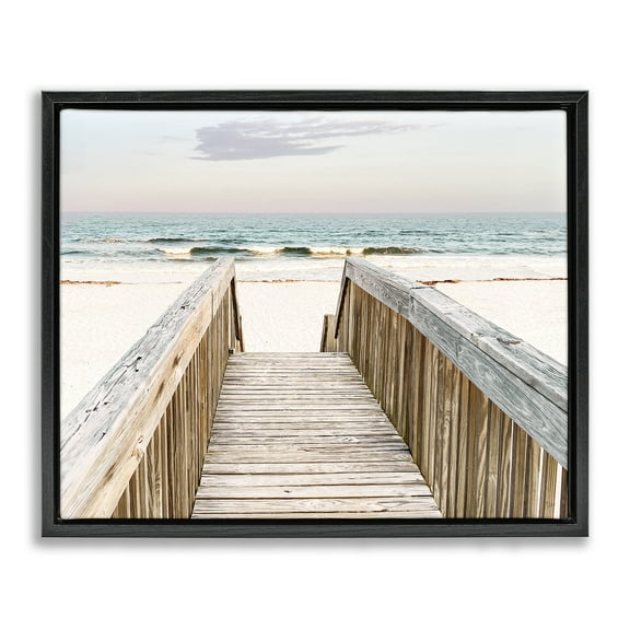 Stupell Industries Steps to Beach Shore Nautical & Beach Photography Black Floater Framed Canvas Art Print Wall Art, 21 x 17