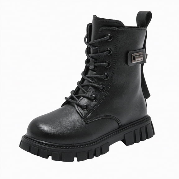 Gvdentm Girls Size 1 Boots Boys Girls Side Zipper Combat Ankle Boots (Toddler/Little Kid)(Black,1)