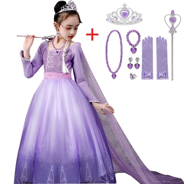Disfraz de Frozen de Disney, vestido de princesa Elsa para niñas, malla de lentejuelas moradas, cumpleaños, fiesta de Halloween, Cosplay para niños, reina de la nieve, ropa 4T (etiqueta 120) Gao Jinjia LED