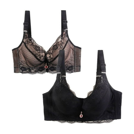 HCURIBAD Clearance! Bras for Women  Pack of 2 Sports Bra Women s Breathable Plus Sports Size Lace Bra Womens Bras Sexy Wireless Bras for Women  Push up Bra  Bra Pack 2Pcs Underwear Pink M