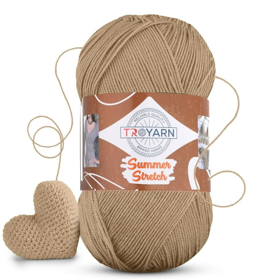 Troyarn Summer Stretch Acrylic Yarn for Crocheting - 1 Skein Beige Yarn Made from 100% Elastic Microfiber Acrylic for Knitting, 100gr 438 yds (114368 - Light Beige)