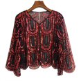 thumbnail image 2 of HNMKIU Dress Shawl Wrap Wedding Bridal Cape Cover Up, Ladies 1920s Flapper Sequin Beaded Fringe Mesh Shawl Wraps for Formal Banquet Red-3,One Size, 2 of 4