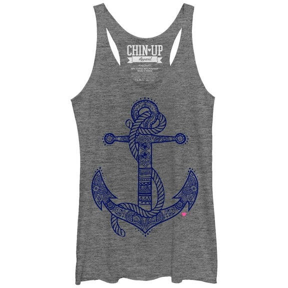 Women's CHIN UP Henna Anchor Racerback Tank Top Gray Heather Medium