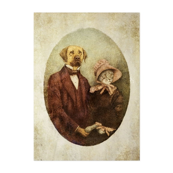 Couple - Drawing Vintage Humor Cat Dog Surrealism Retro Unframed Wall Art Print 5 x 7 inches