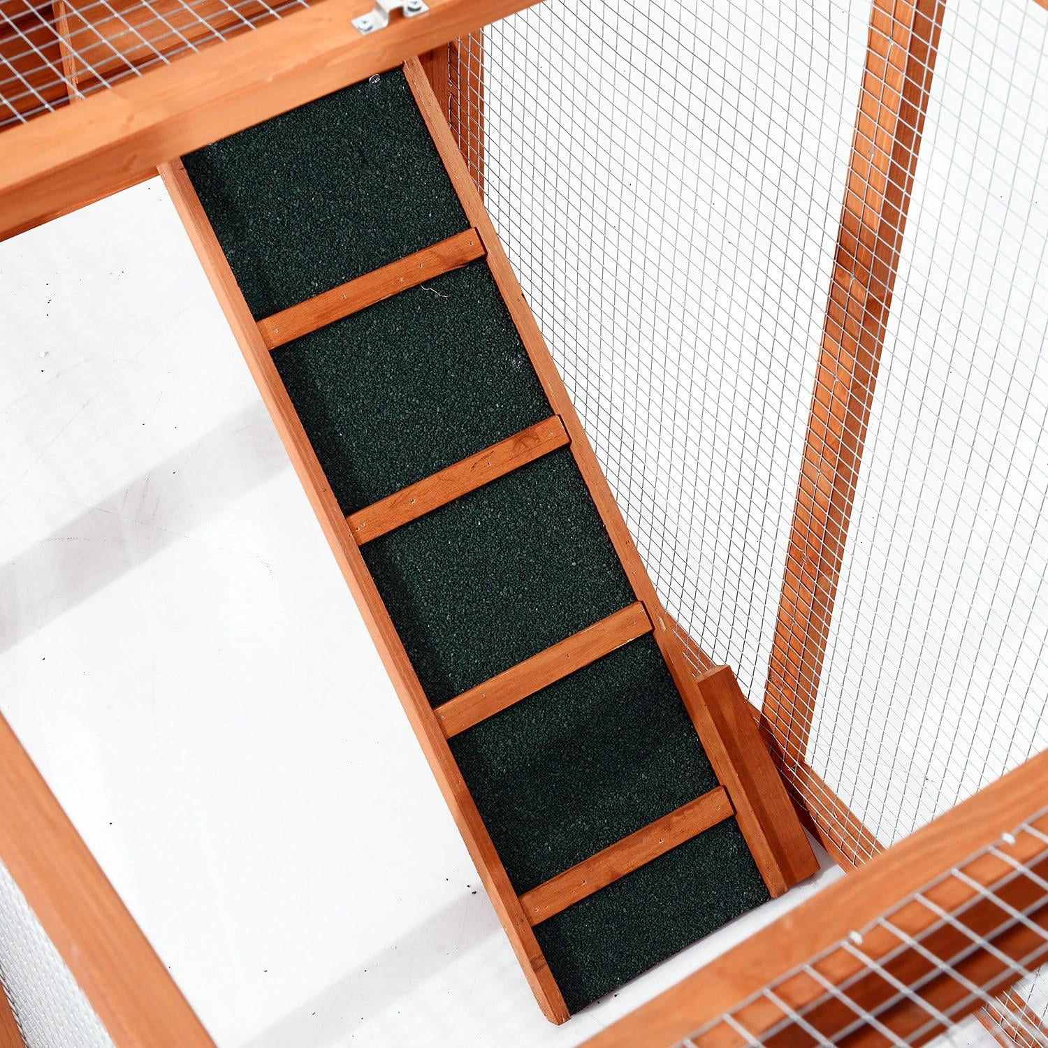 Pefilos 124" Outdoor Wooden Dual Chicken Coop with Nesting Box, Runs, Farm Hen House 3-6 Hens, Weatherproof Pet House for Rabbits, Poultry, Orange