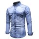 thumbnail image 5 of camisa de hombre de manga larga de mezclilla lavada con cuello de solapa con botones de bolsillo retro irregular Pompotops oipoqjl27738, 5 of 6
