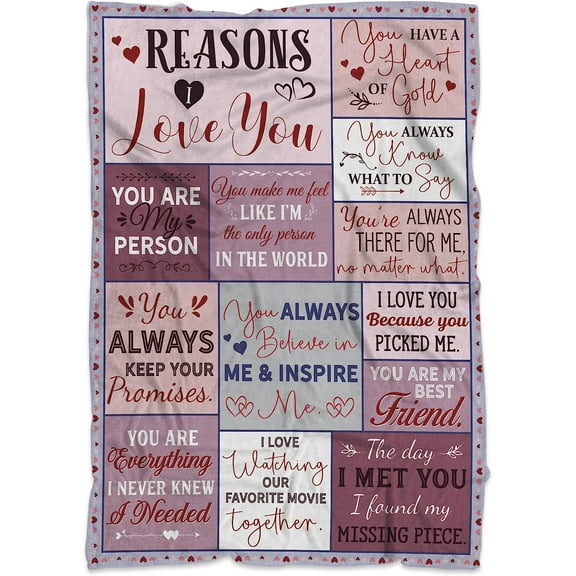 LHSHID Couples Blankets Reason I Love You Fleece Blanket for Wife Husband Soft Blankets for Sofa Couch Romantic Gift for Boyfriend Girlfriend Inspirational Gifts for Partner 30"x40"