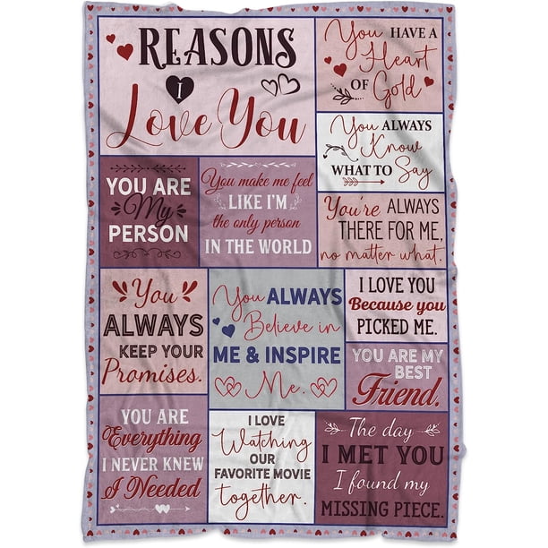 LHSHID Couples Blankets Reason I Love You Fleece Blanket for Wife Husband Soft Blankets for Sofa Couch Romantic Gift for Boyfriend Girlfriend Inspirational Gifts for Partner 40"x50"