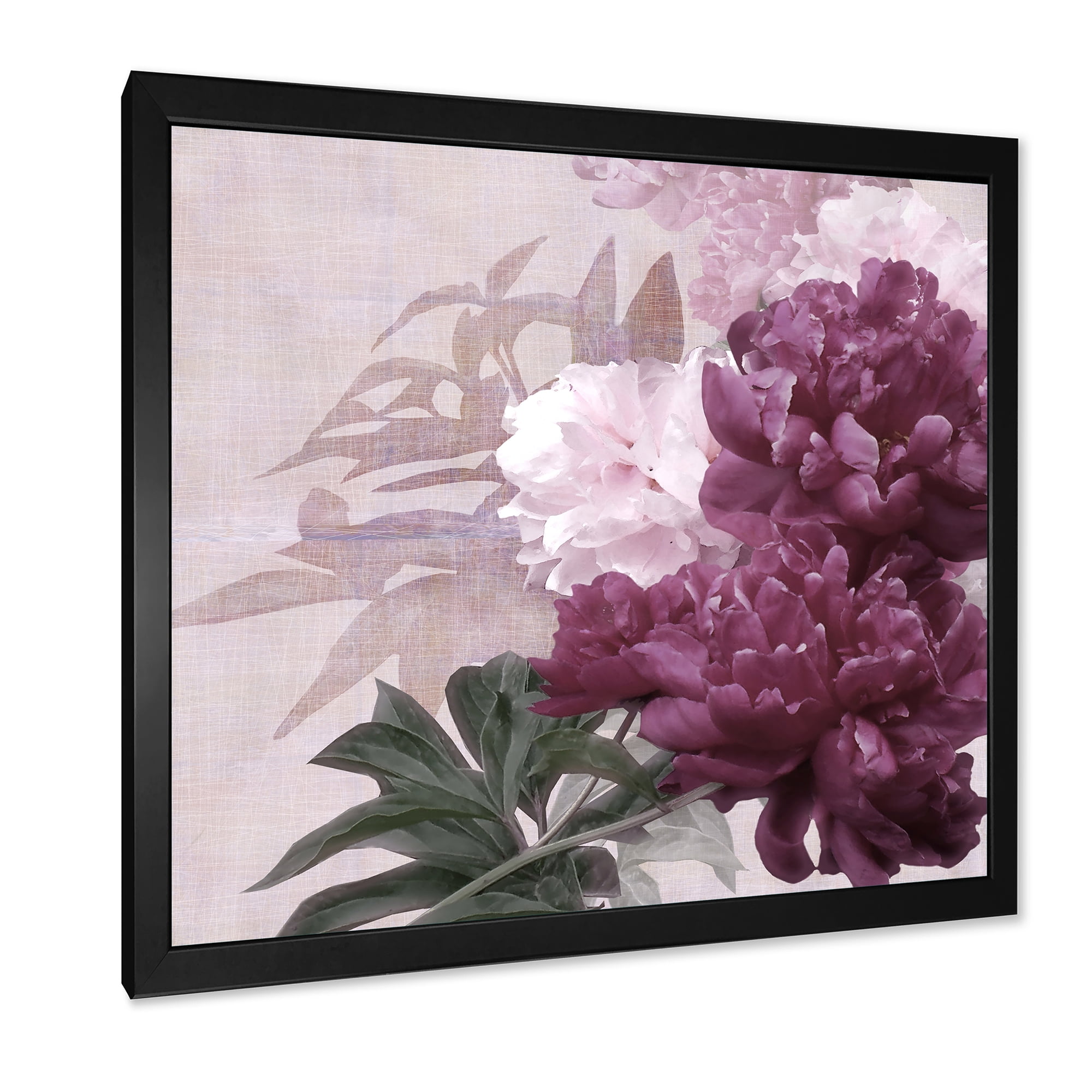 Designart 'Ancient Pink and Purple Flowers I' Traditional Framed Art Print