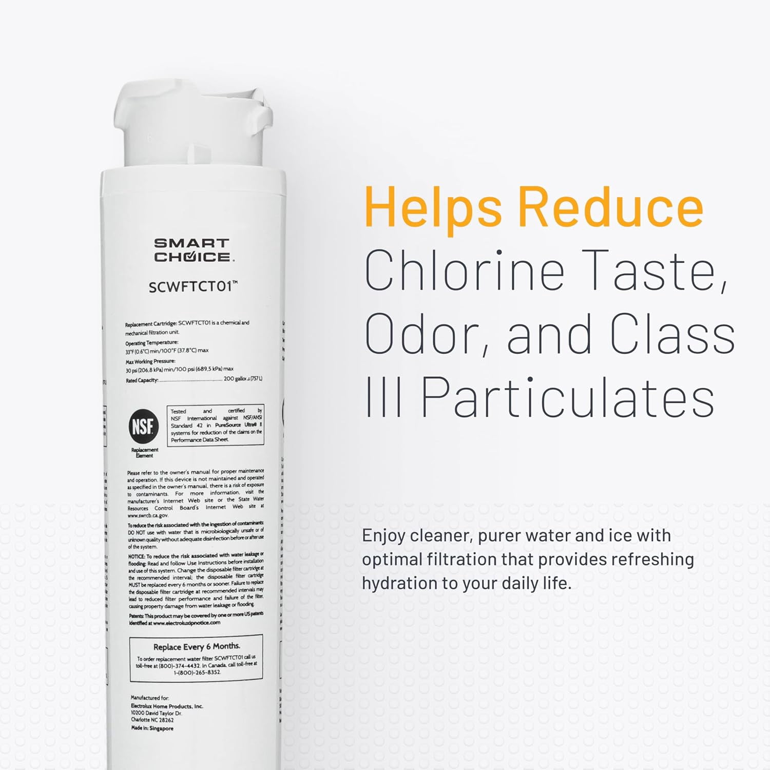 Smart Choice SCWFTCTO1 Refrigerator Water & Ice Filter, Genuine Replacement for Frigidaire EPTWFU01 PureSource Ultra II and Electrolux EWF02 PureAdvantage