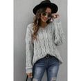 thumbnail image 4 of Women Striped Knitted Sweater with Hooded V-Neck Long Sleeve Casual Pullover Lady Loose Fit Warm Jumper Top Gray S, 4 of 9