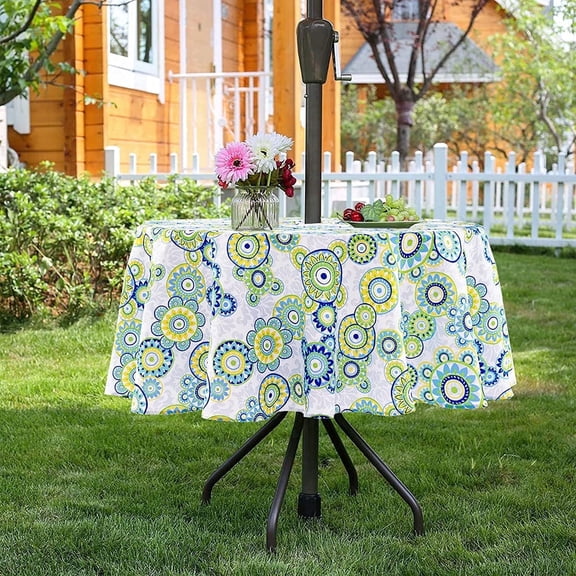 EWAYBY Round Tablecloth with Umbrella Hole and Zipper for Patio Garden (60" Round, Light Blue)