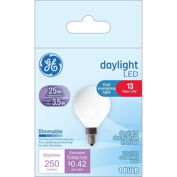 GE LED Light Bulbs, 25 Watt, Daylight, G16.5 Globe Bulbs, Small Base