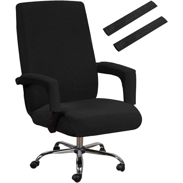 Qucyy Office Chair Cover Stretch Computer High Back Chair Cover with 2 Arm Covers Universal Chair Cover Thick Jacquqard Boss Chair Covers Polyester Washable Chair Protectors (Large, Black)