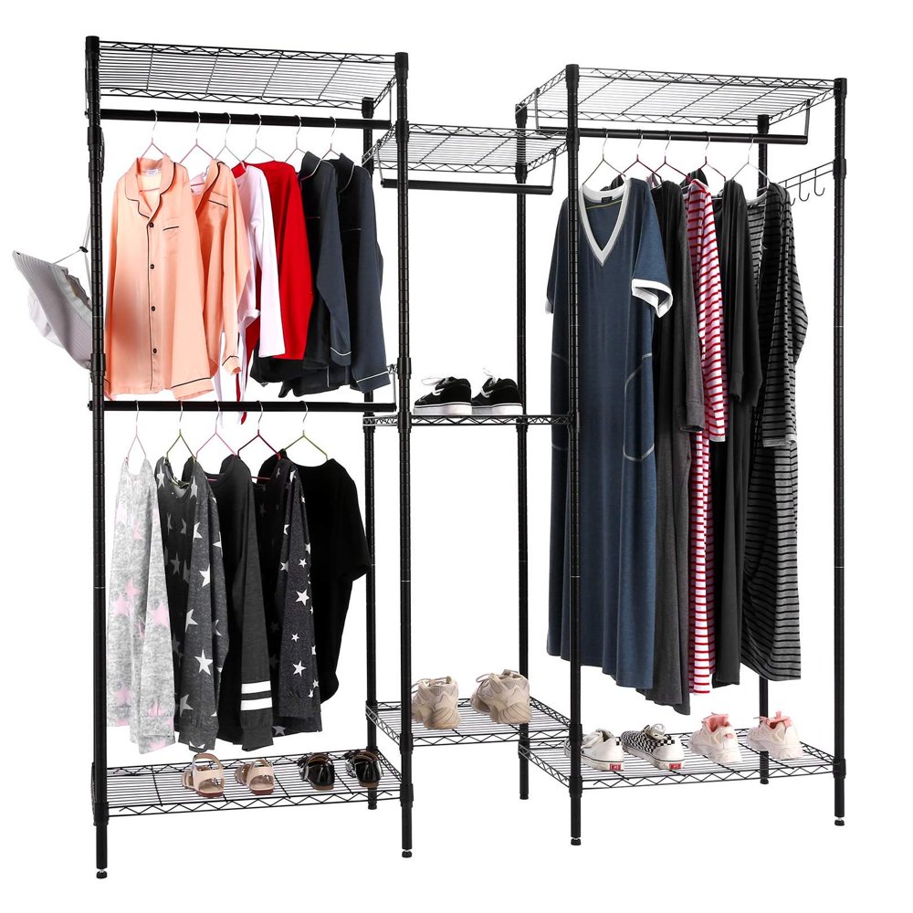 Homdox Wire Metal Clothing Rack, Heavy Duty Garment Rack, with Rods and
