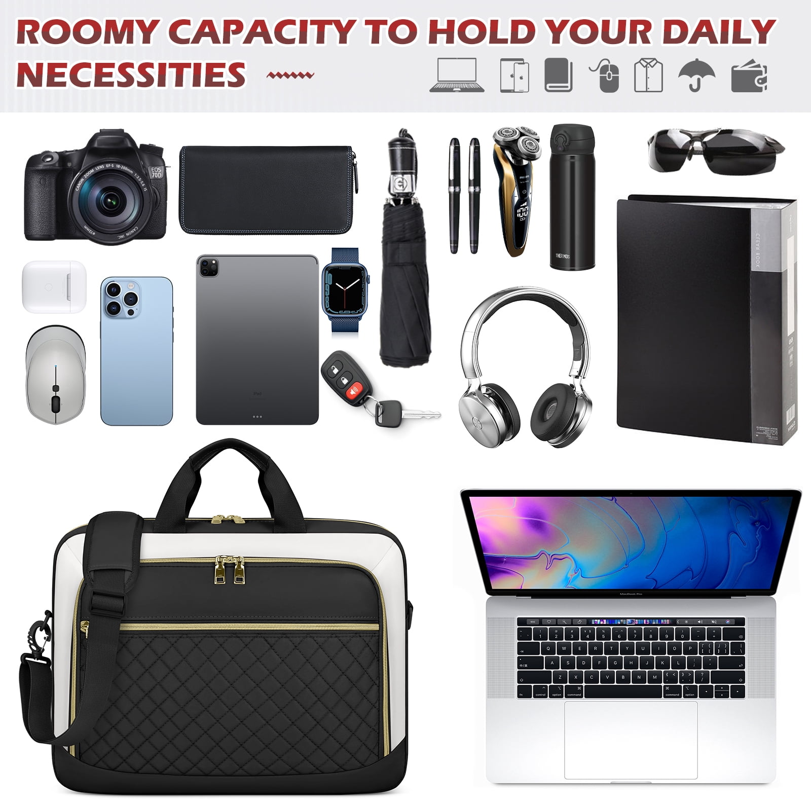 Laptop Bag 17.3 Inch Laptop Briefcase for Women Men Messenger Bag Waterproof Shoulder Large Computer Bag for Business Office Work College,Black