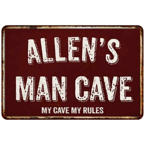 ALLEN'S Man Cave Sign Garage Mancave Decor Accessories Signs Vintage Retro Rustic Tin Wall Art Name Home Beer Dads Gift 8 x 12 Matte Finish Metal 108120003119