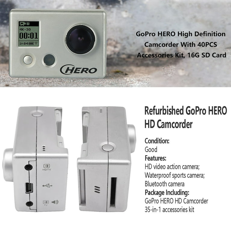 vigtigste Lure mavepine Restored GoPro HERO High Definition Camcorder Action Sports Camera With 40  PCS Accessories Kit + 16G SD Card (Refurbished) - Walmart.com