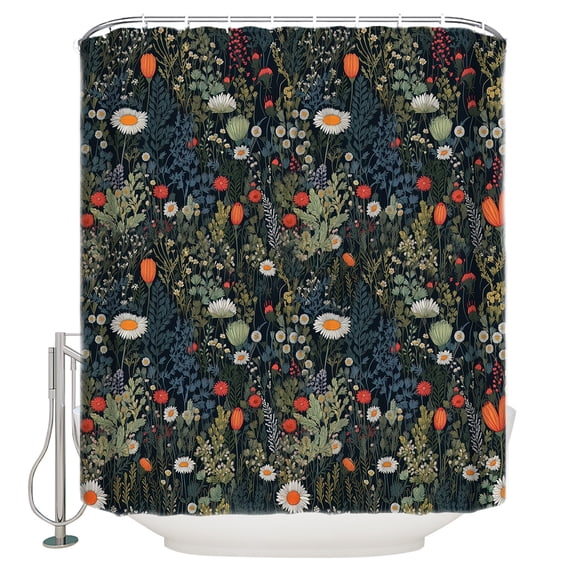 Vintage Flowers Shower Curtain, 36" x 72", Floral Botanical Leaves Waterproof Bathroom Curtain Washable Shower Curtain Set with 12 Hooks
