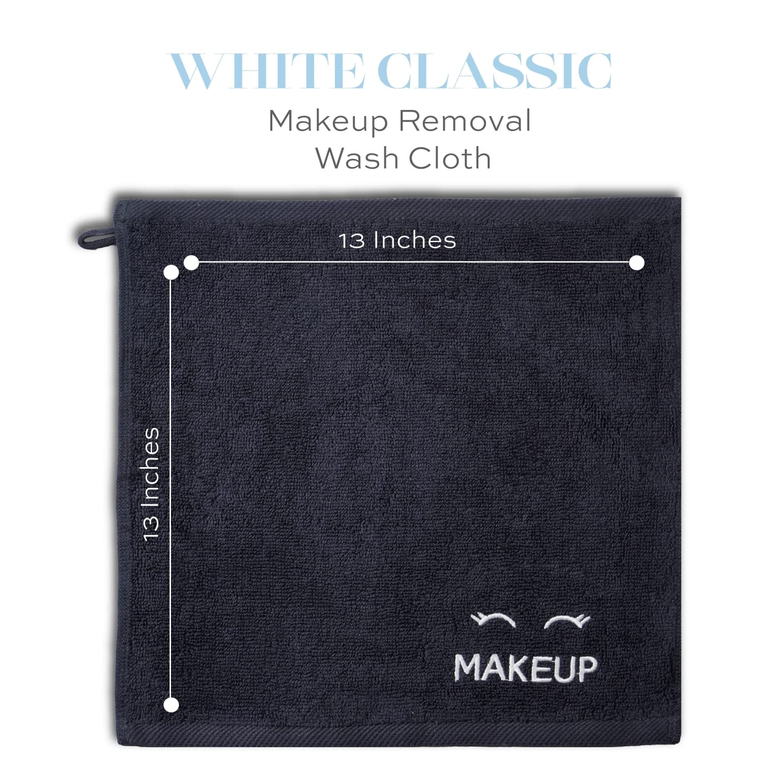 White Classic Bleach Safe Black Makeup Towels - Luxury Ultra Soft Cotton Face Makeup Washcloth for Make up Removal, Home Bathroom Black Cloth Face Towels 12 pack, Black