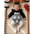 thumbnail image 5 of RUINIXCW Newborn Baby Girl Halloween Outfit Smocked Tulle Romper Dress Infant Baby Girls Summer Fall Clothes Pumpkin Ghost Long Sleeve Bubble Romper Dress Headband Set, 5 of 6