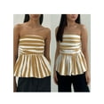 thumbnail image 2 of Michellecmm Women's Strapless Peplum Tops Stripe Print Ruched Backless Cropped Bubble Bandeau, 2 of 6