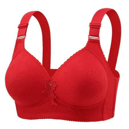 QYZEU Women s Bra Comfort Push Up No Underwire Seamless Bras Lace Patchwork Full Coverage Wireless Bra Soft Support Lightweight Bralettes Red 46
