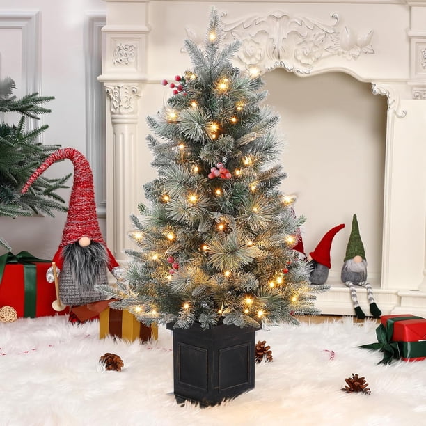 Garveehome 3-foot prelit premium snow flocked artificial christmas tree: 8-mode warm blanca leds para christmas decor in yard, home, oficina - indoor y outdoor use