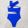 thumbnail image 6 of Women's One Piece Bikini Swimsuit Strapless Hollow Out Solid Color One Shoulder High Waisted for Beach Vacation,Blue,S, 6 of 9