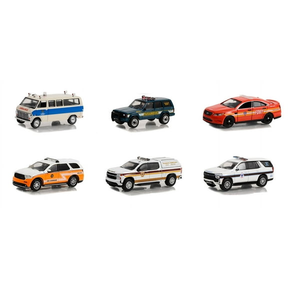 First Responders Series 1, Box of 6 Car Assortment - Greenlight 67040/48 - 1/64 Scale Diecast Model Cars