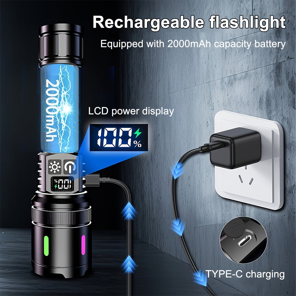 LITOM Rechargeable LED Flashlight 2 Pack, 2000lm & 3280ft Range, 7 Modes with COB Sidelight, 2000mAh 15H Runtime, IPX5 Waterproof, Type-C for Camping/Emergencies/Outdoor Activities