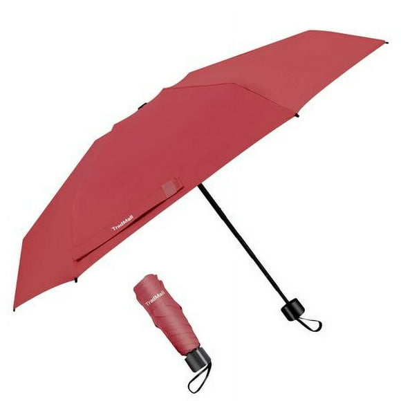 Tradmall Mini Travel Umbrella Portable Lightweight Compact Parasol With 95% Uv Protection For Sun & Rain Red