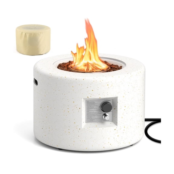 Demi Bonn 40 000 BTU 25" Round Terrazzo Propane Gas Fire Pit with Hideaway Tank Holder and Lava Rocks, White