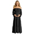 thumbnail image 3 of Unir Women's Maternity 450g Stretch Spandex Gown, Off-The-Shoulder Ruffle Sleeve Tiered Maxi Dress, Flowy Boho Pregnancy Photography & Formal Long Dress, 1pc, S/M/L/XL/XXL, 3 of 6