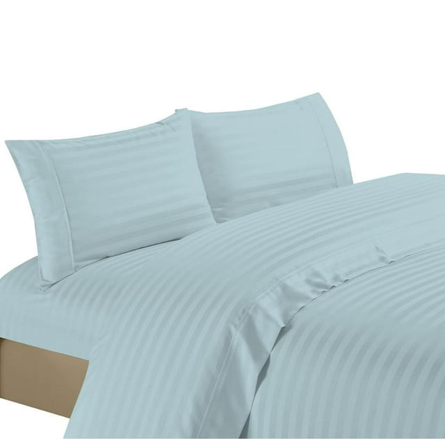 Ensemble de Draps à Rayures Luxueux pour Hôtel, 1200 Fils, 100 % Coton Égyptien, 4 Pcs, Poches Profondes (Grand Lit Double, Bleu)