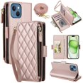 thumbnail image 1 of For iPhone 15 Plus RFID Blocking Wallet Case, Crossbody Purse Phone Case with 9 Card Slots, Zipper Pocket & Detachable Strap,Rose Gold,For iPhone 15 Plus, 1 of 9