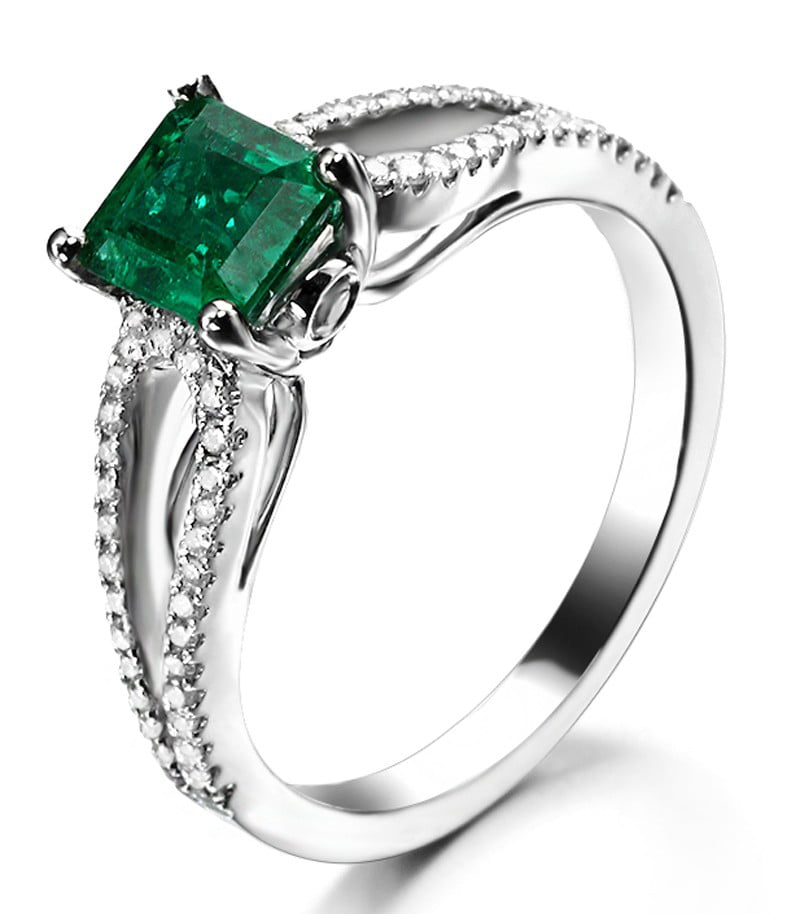 Rook Agressief Ewell Perfect twin row 2 Carat Princess cut Emerald and Diamond Engagement Ring  in White Gold - Walmart.com