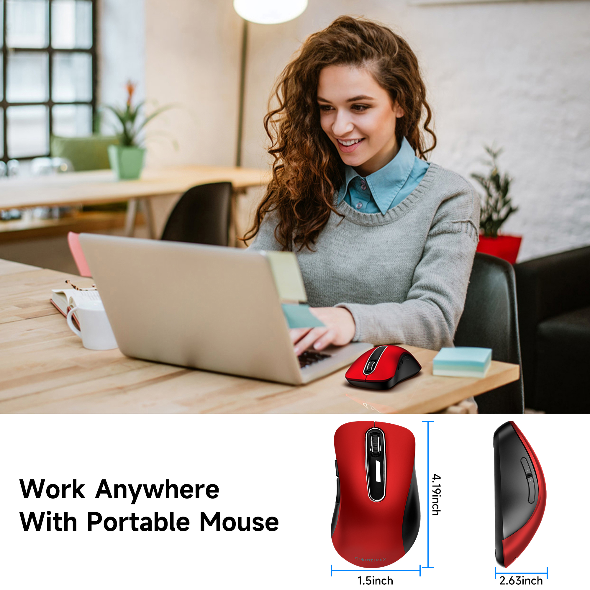 HALOKIN Wireless Mouse, 2.4GHz, 1400 DPI, Red photo 3