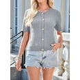 thumbnail image 6 of Womens Summer Short Sleeve Cardigan Cable Knit Cropped Button Down Crewneck Sweater Tops Light Gray S, 6 of 6