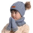 thumbnail image 5 of Gorro de punto para niño pequeño, gorro de punto con pompón doble de invierno, bufanda del mismo color, 5 of 5