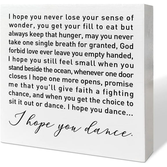 Wood Box Sign 5x5 Inch Desk Wooden Box Sign Decor I Hope You Dance Decor Neutral Newborn Baby Kid Children Room Desk Decoration Baby Shower Baptism Gifts For New Baby Boys Girls Wedding Shower Gift